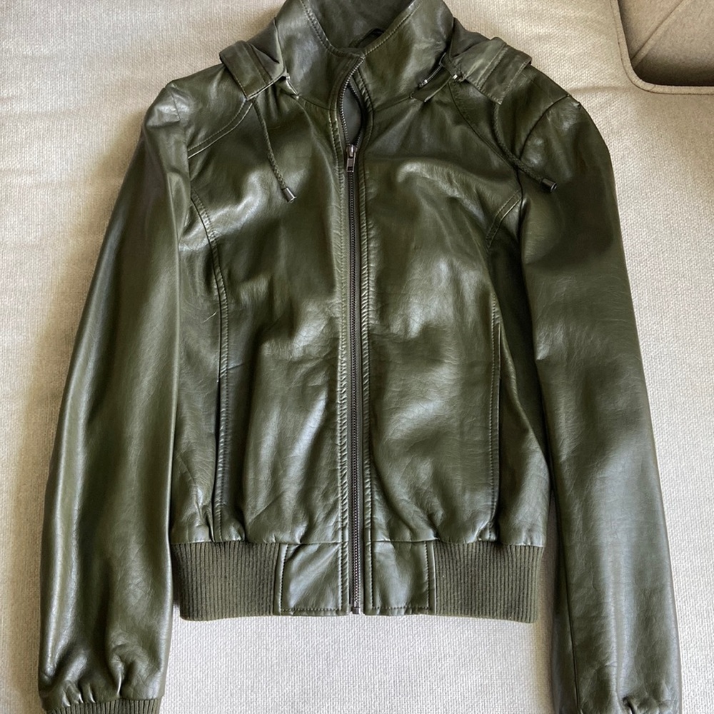 Olive Green Leather Jacket size S